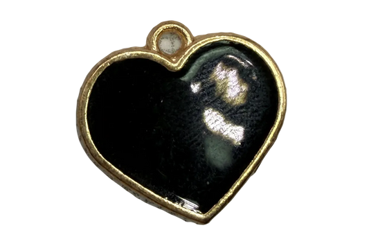 Glossy black heart charm with gold frame