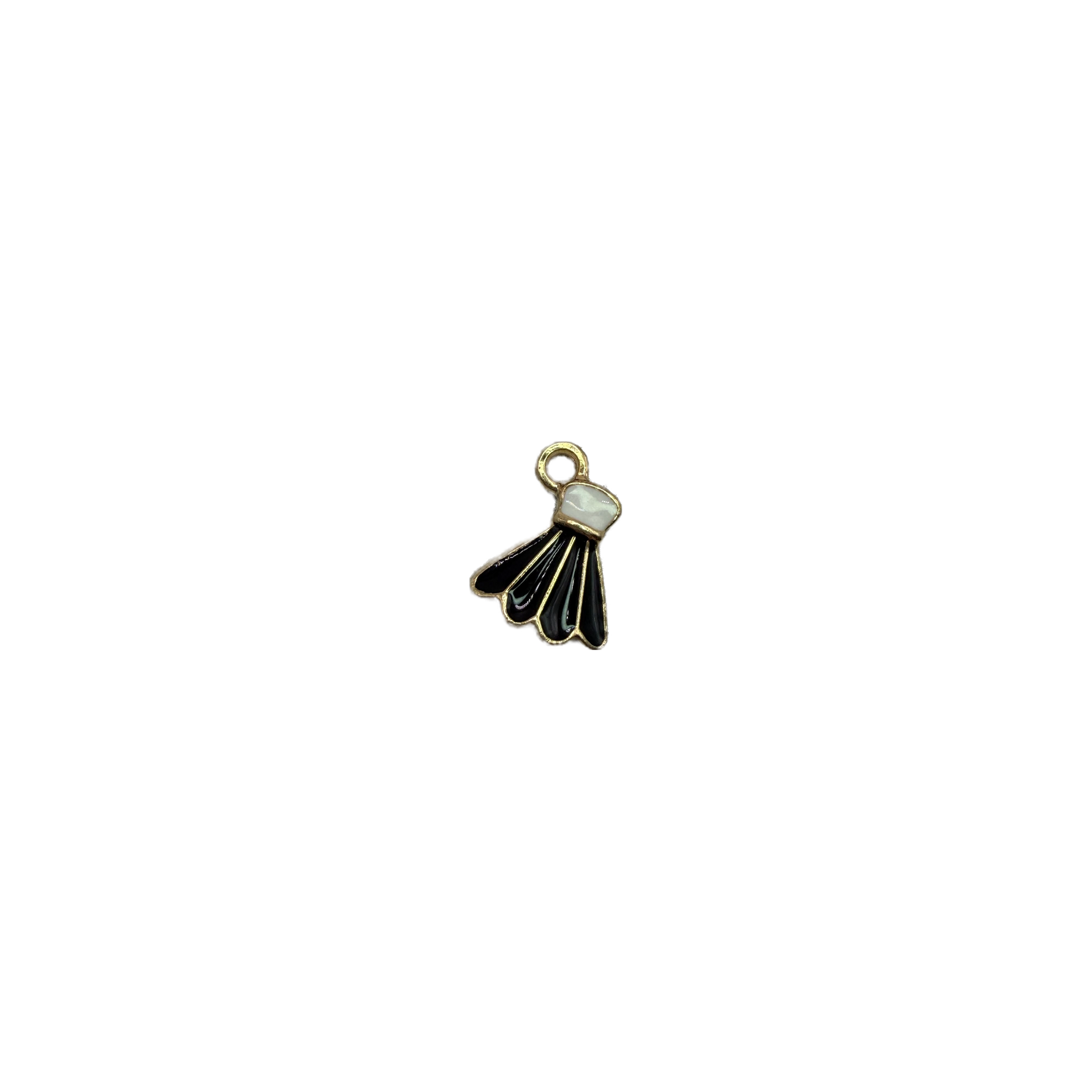 Gold folding fan with glossy black enamel and white accent