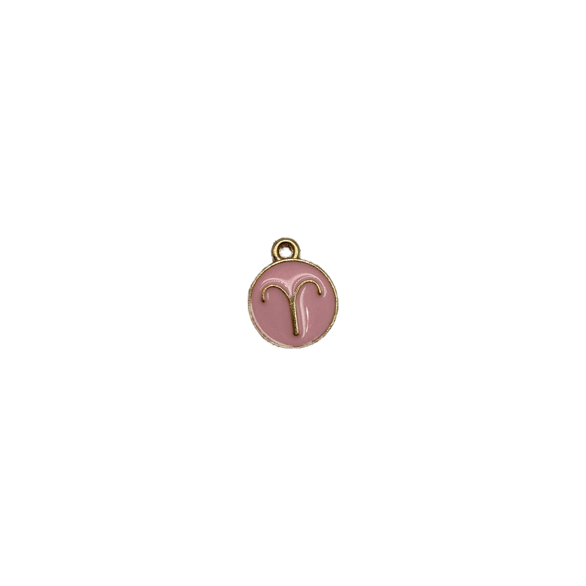 Blush pink Aries zodiac medallion with raised gold symbol