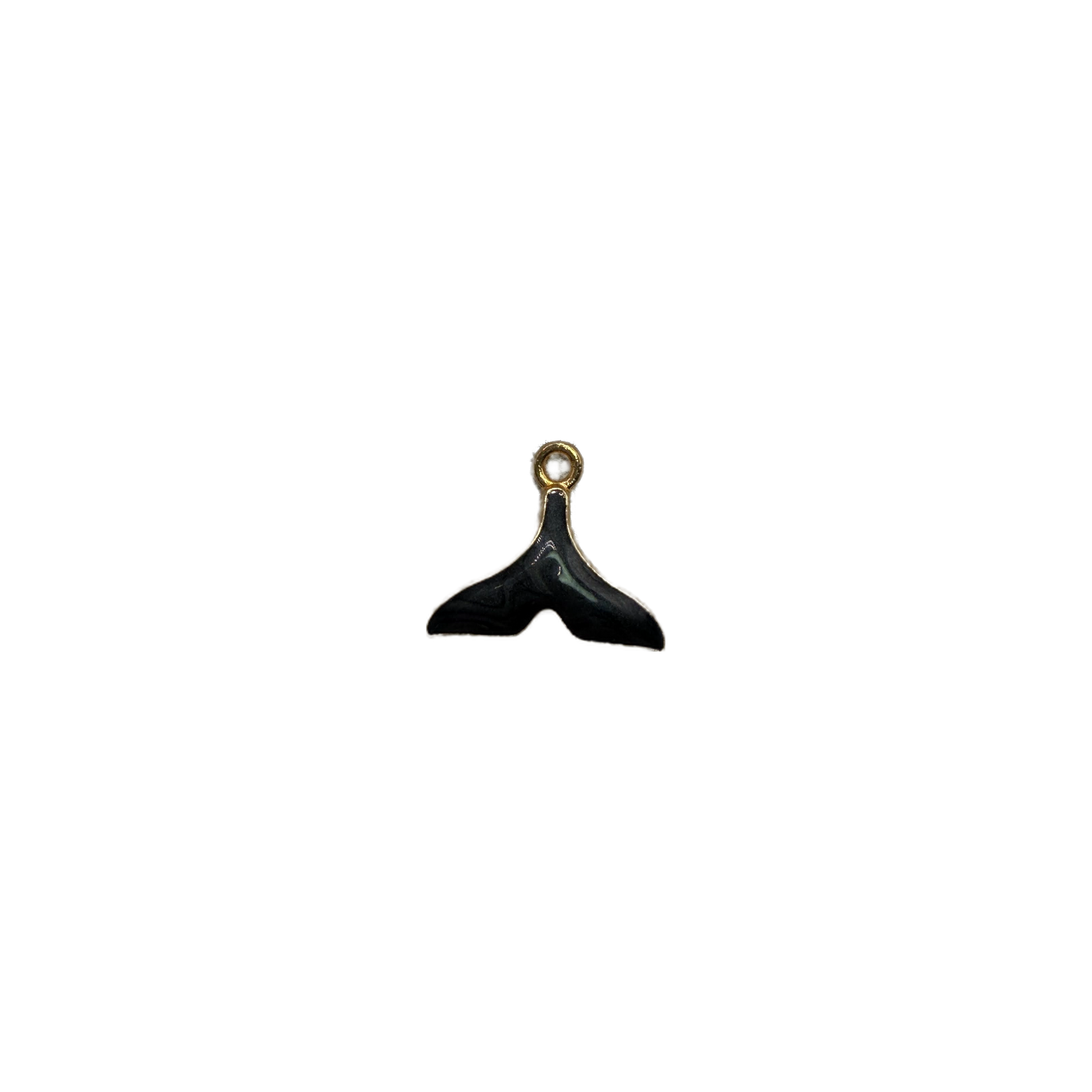 Black enamel whale tail with gold outline