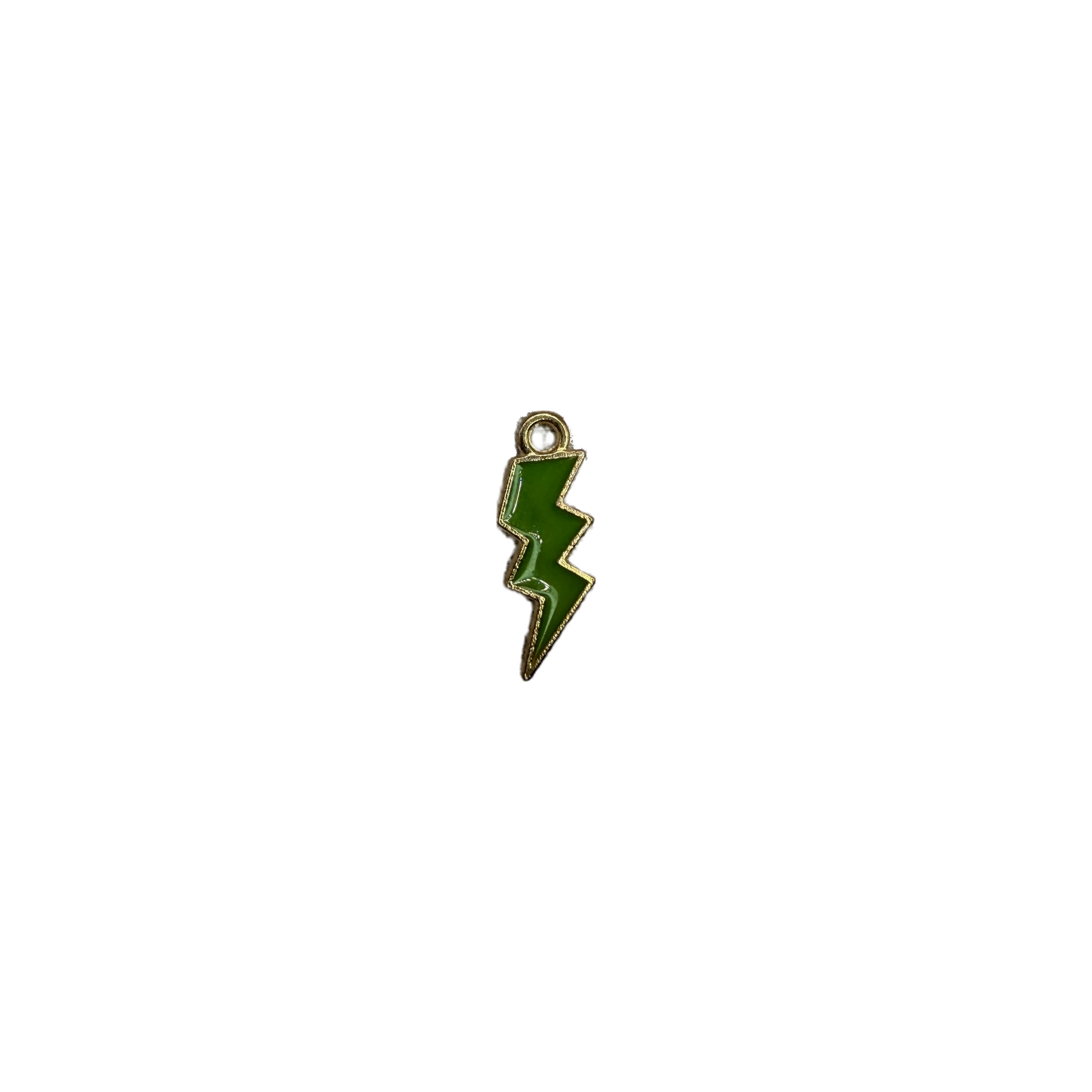 Green enamel lightning bolt with gold outline