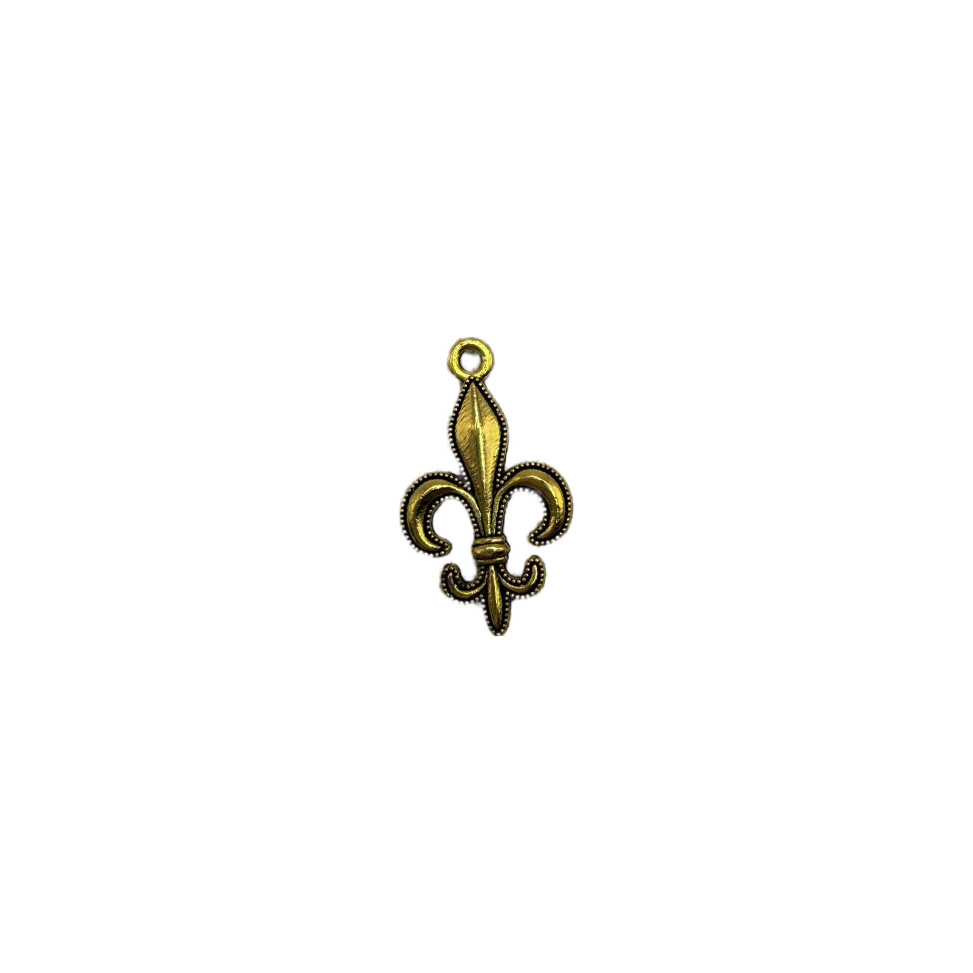 Gold fleur-de-lis emblem with beaded border