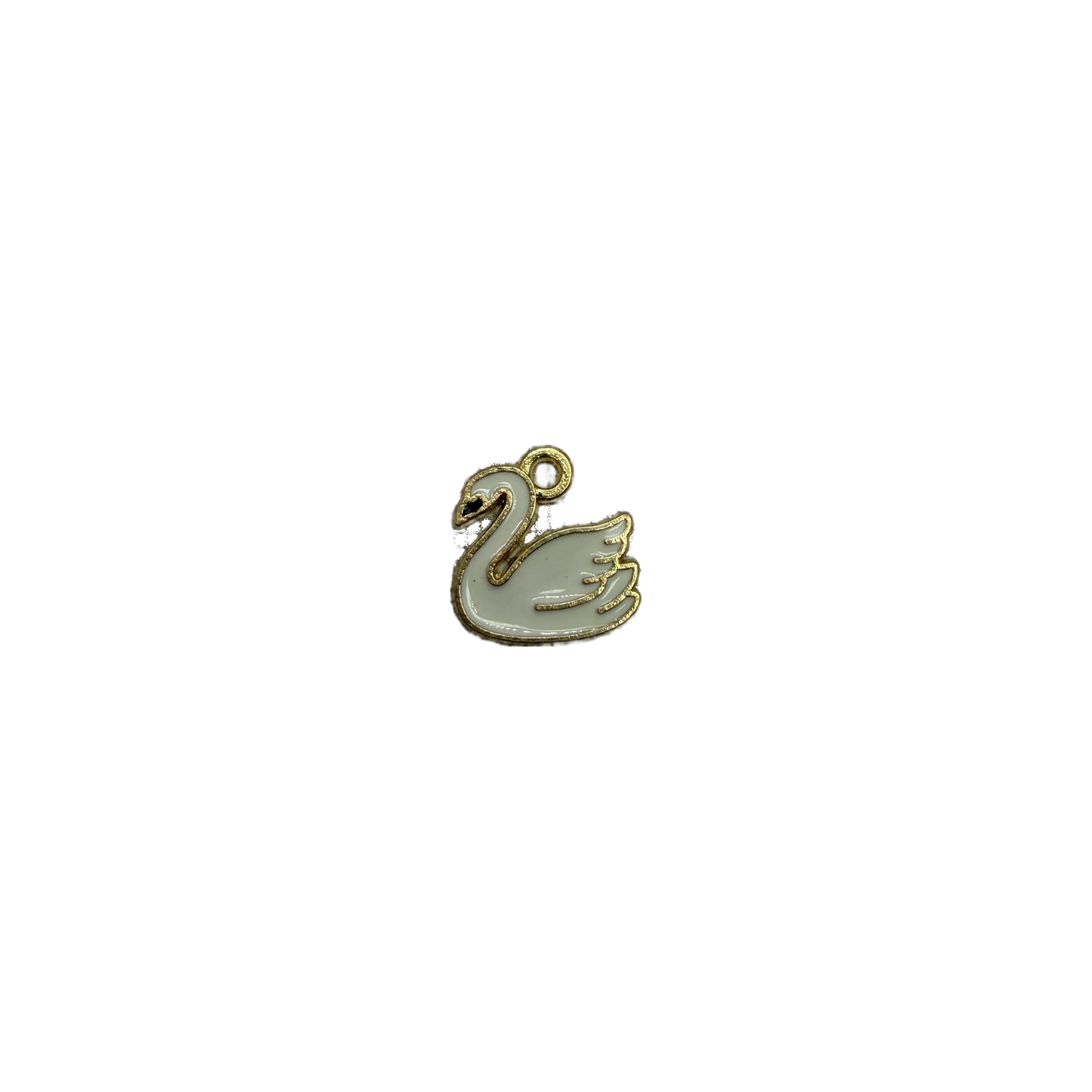 White swan silhouette in gold with a small clear gem