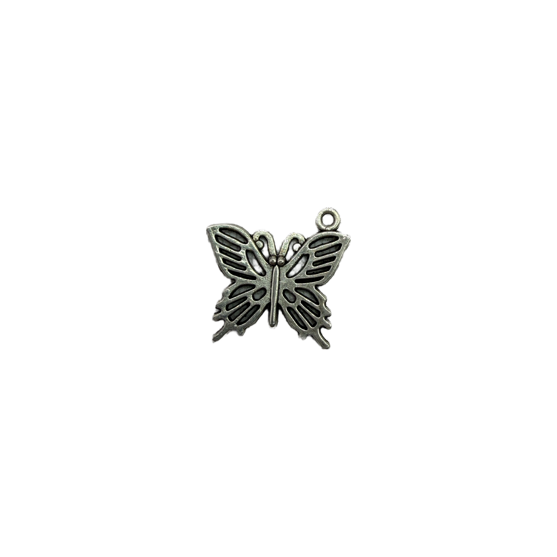 Antiqued silver openwork butterfly with cutout wings