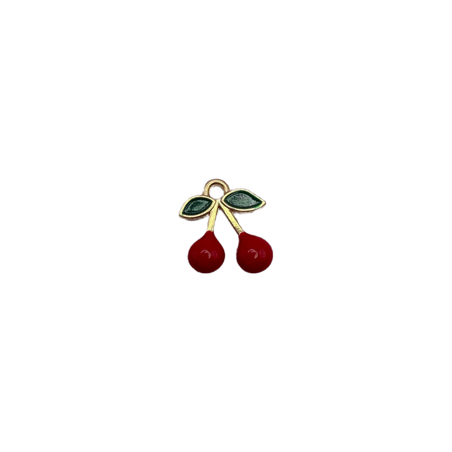 Gold cherry pair with red enamel and green leaves