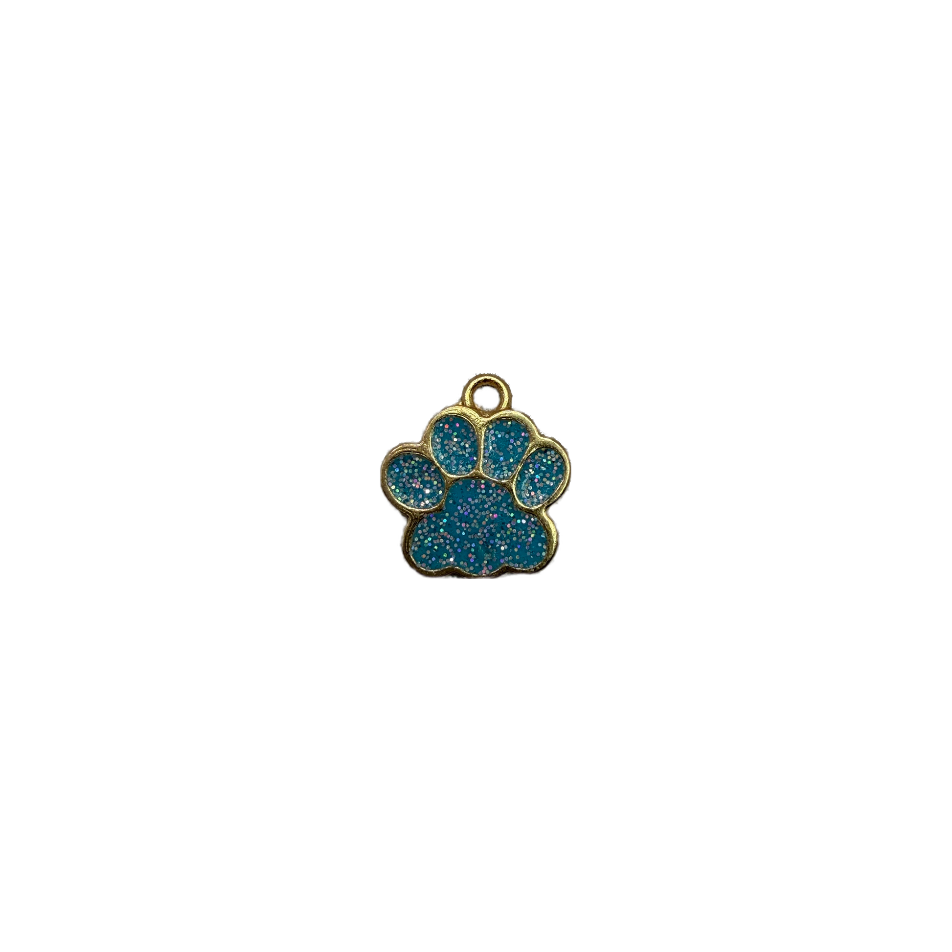Gold paw print with teal glitter enamel sparkle