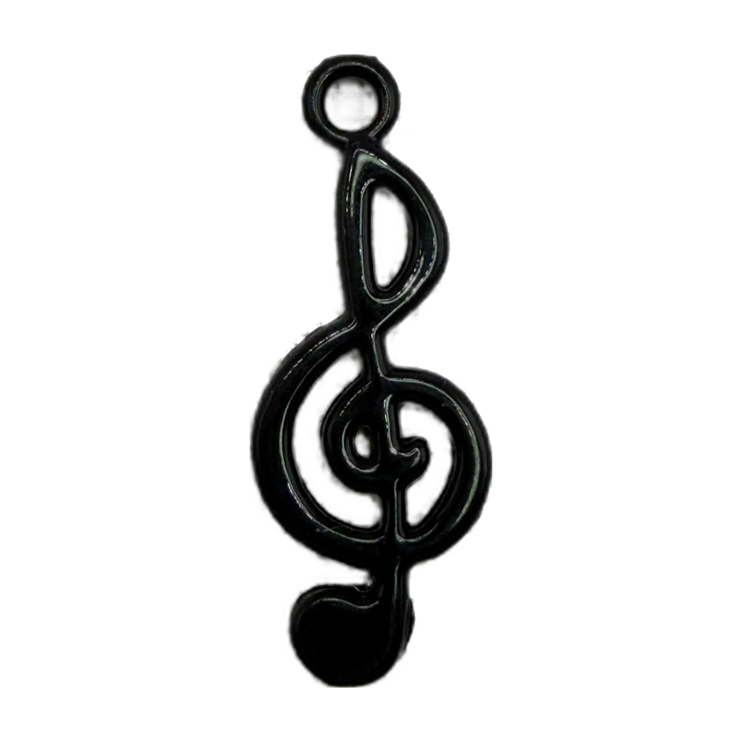 Glossy black treble clef music note pendant with sculpted detail