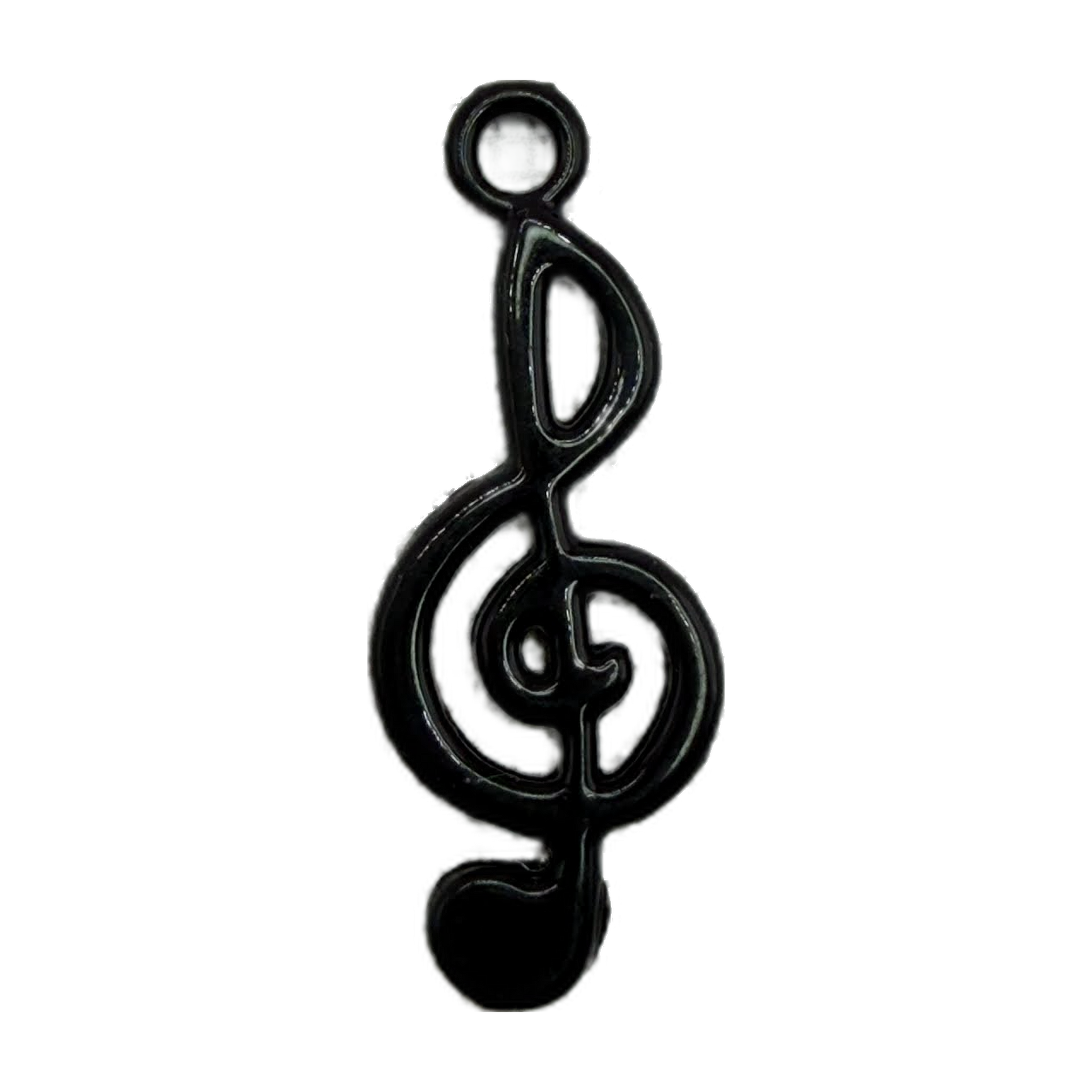 Glossy black treble clef music note pendant with sculpted detail