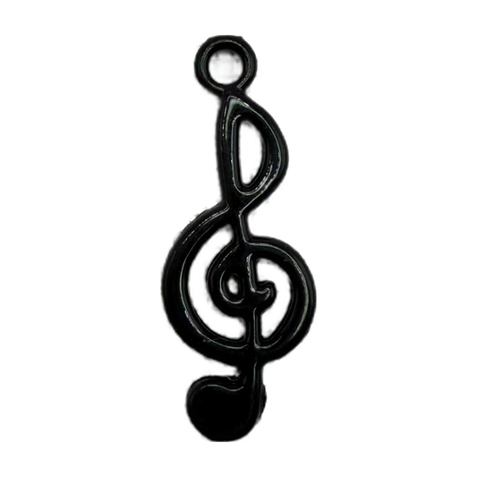 Glossy black treble clef music note pendant with sculpted detail