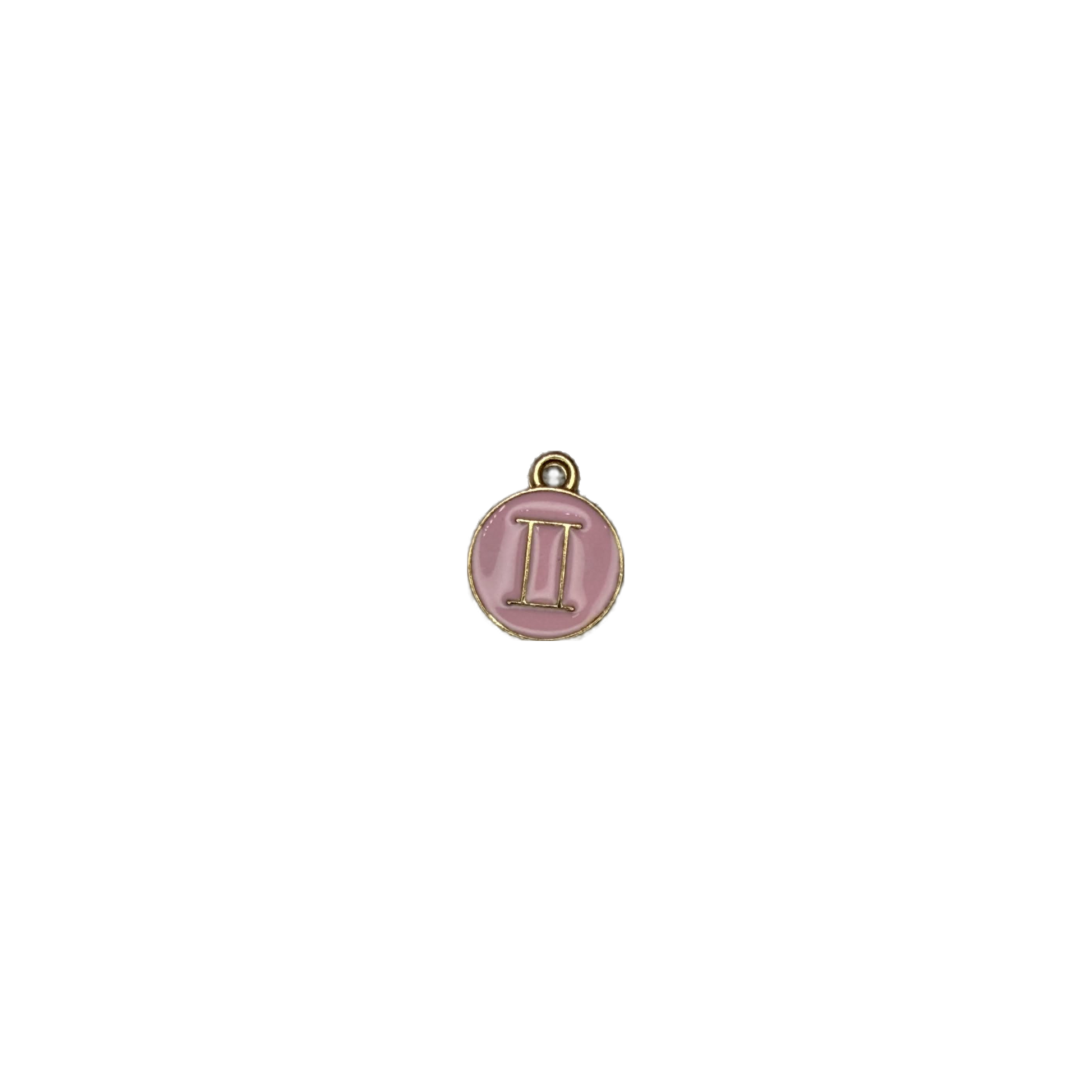 Pink Gemini enamel medallion in gold with clear gem