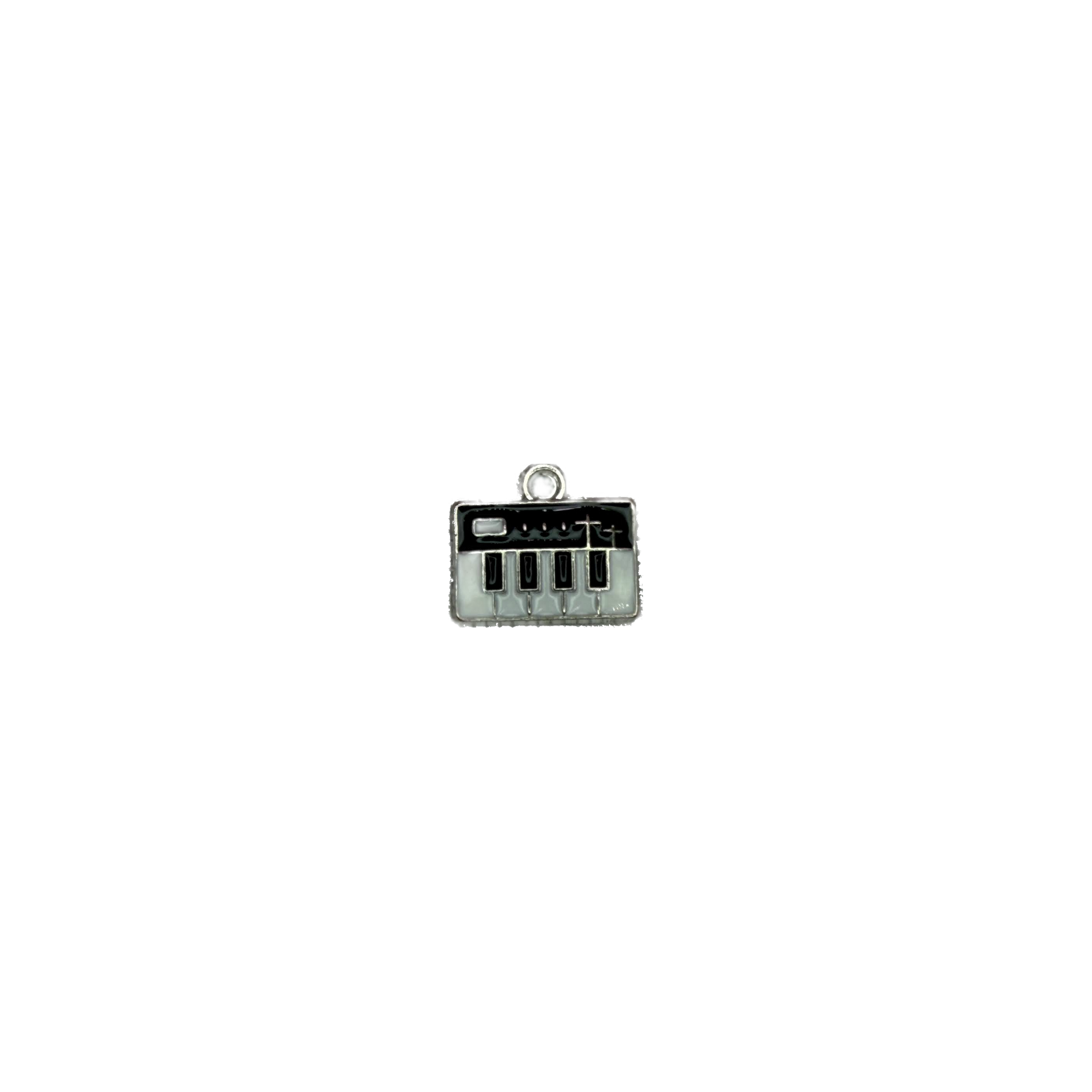 Enamel piano keys plaque with birds on a wire, silver-tone