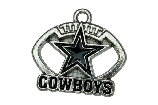 Antique-silver badge with glossy black star and raised lettering