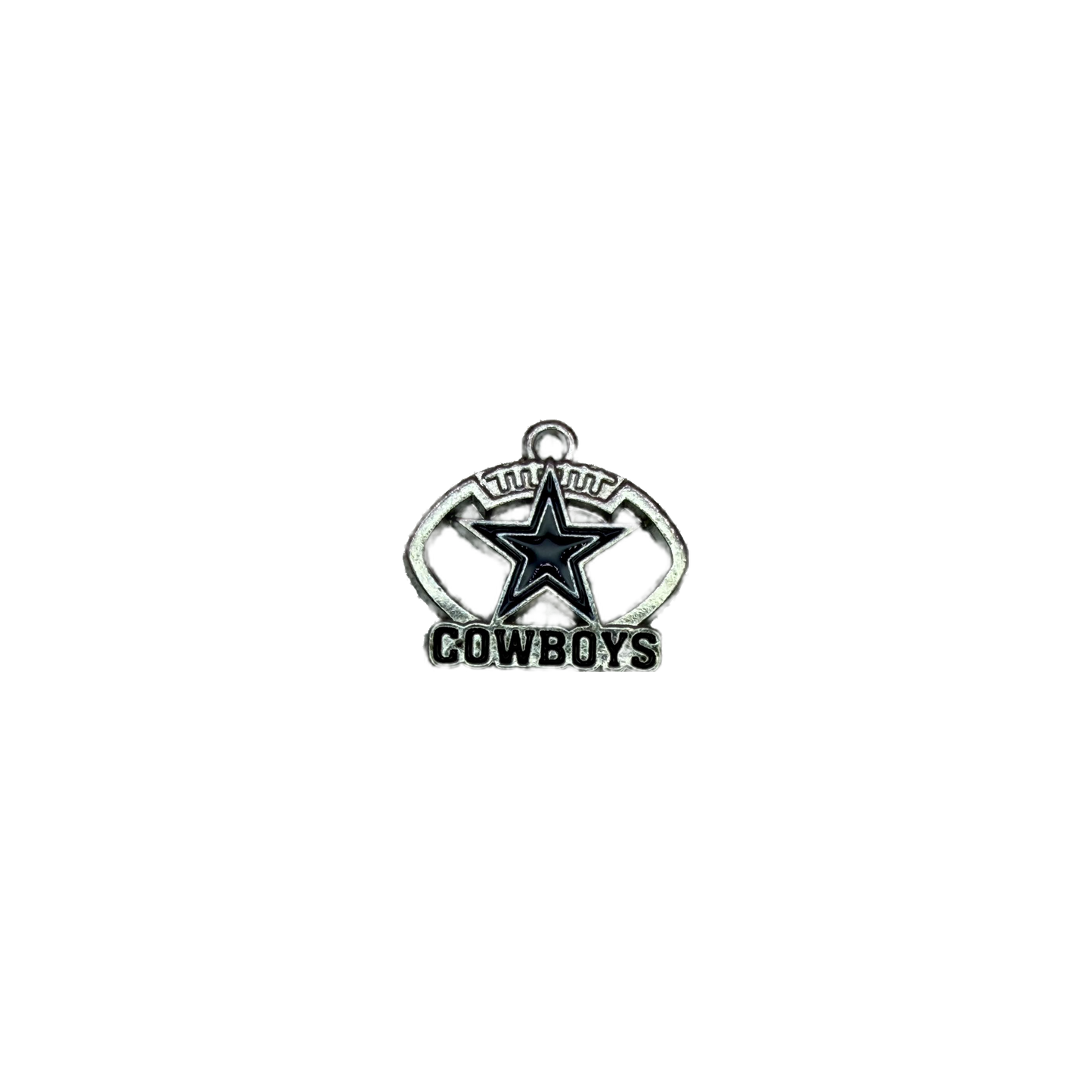 Silver badge with black star and raised lettering