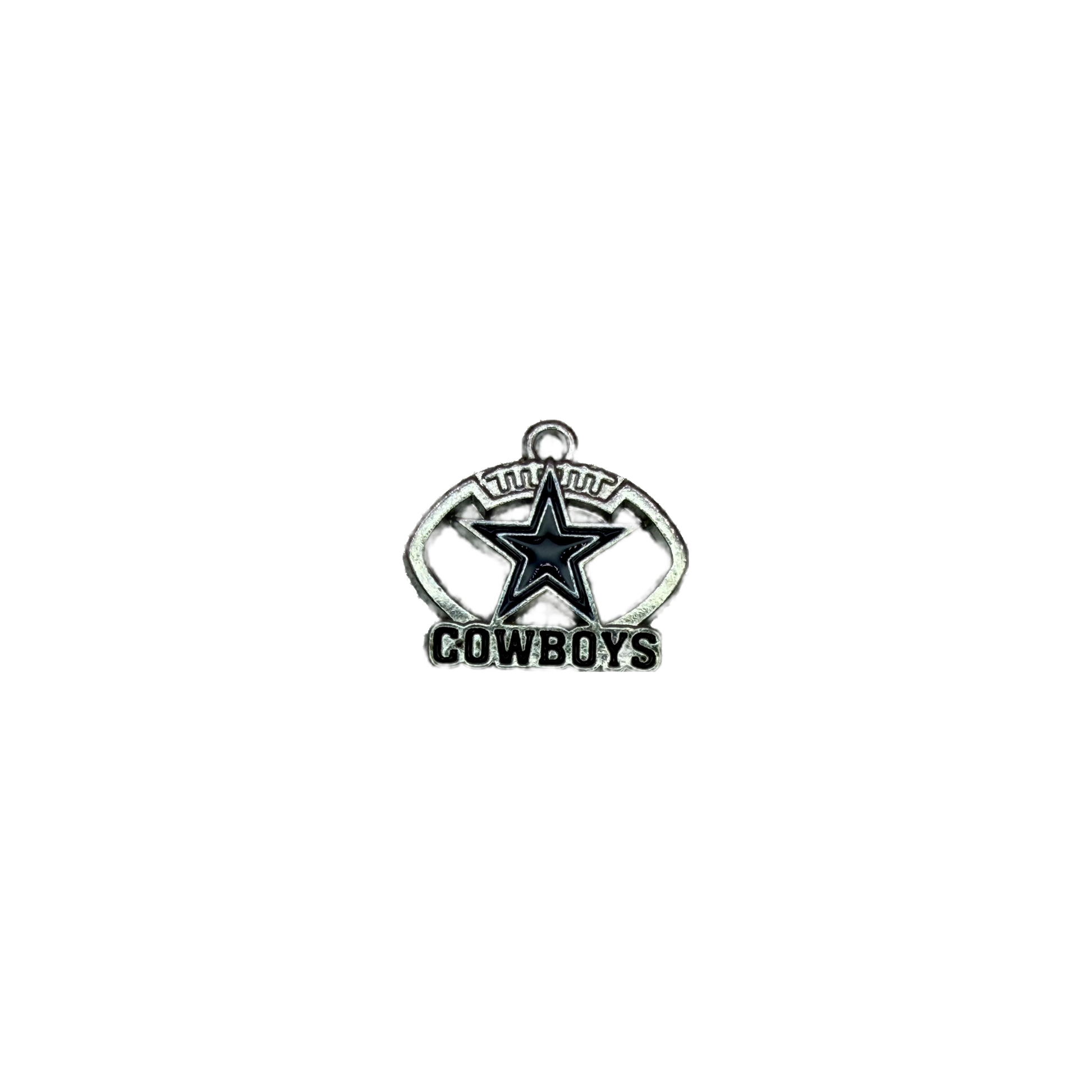 Silver badge with black star and raised lettering