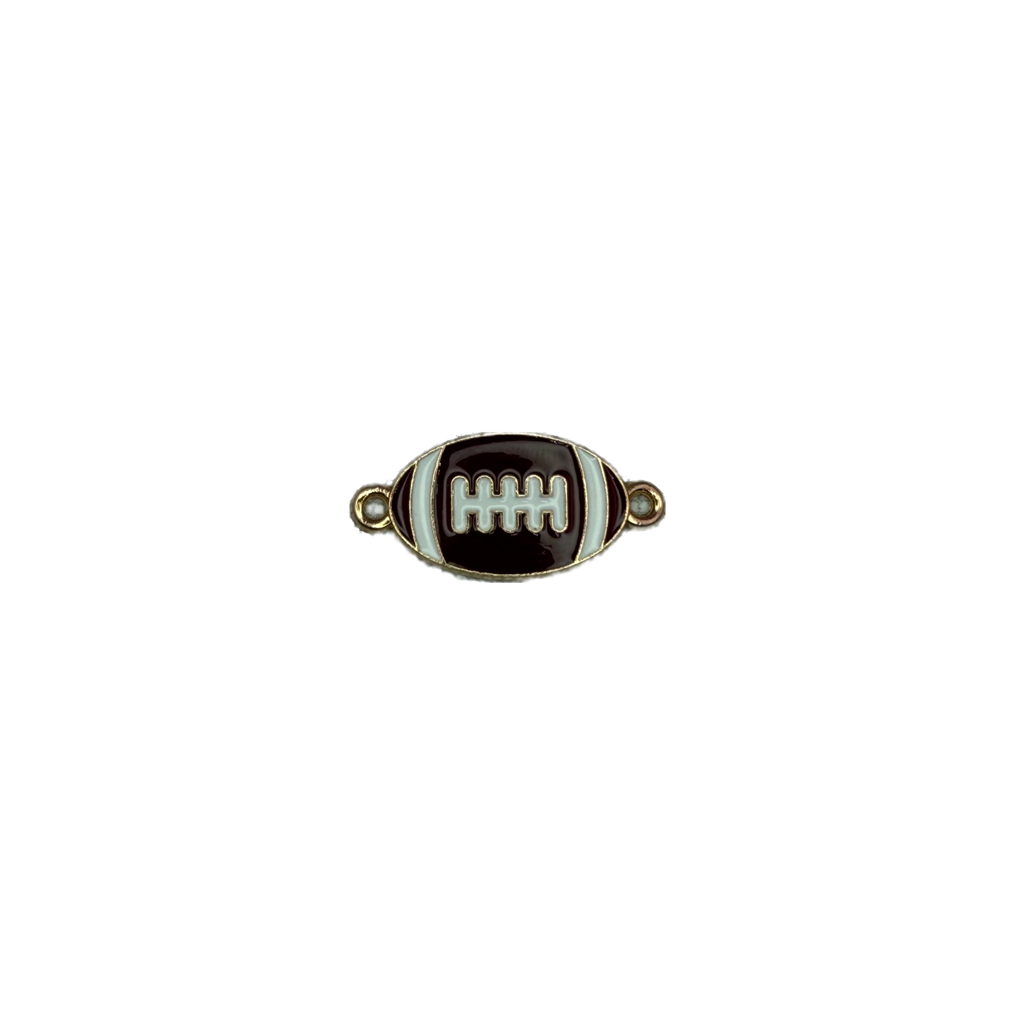 Black enamel football with white stripes and clear gem accents