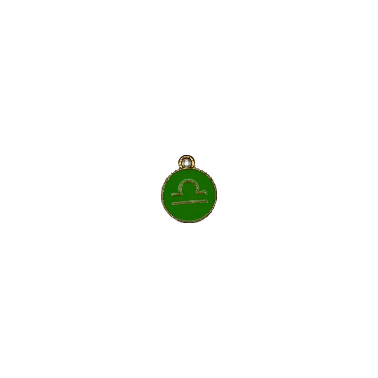 Green Libra zodiac disc in gold with clear crystal accent