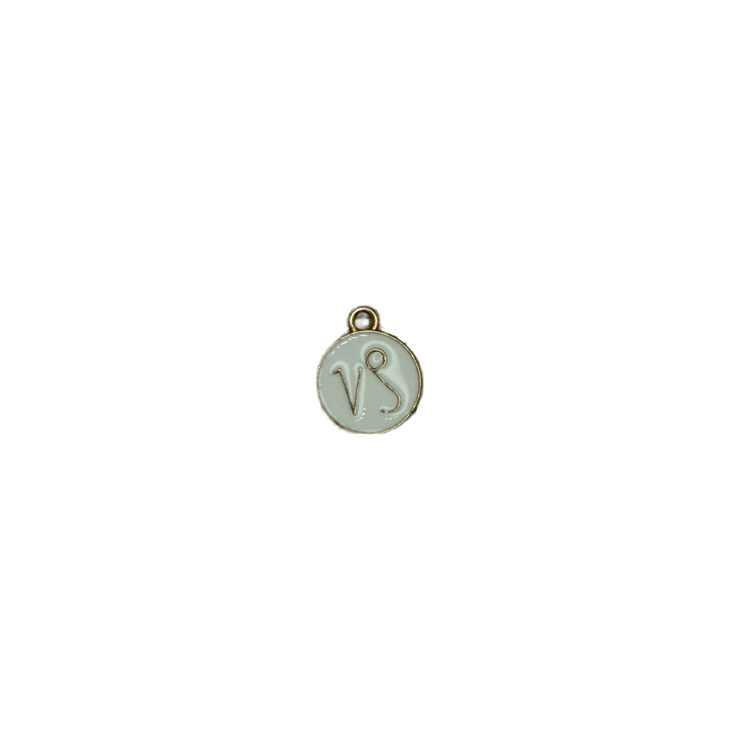 White enamel disc with raised gold VS script