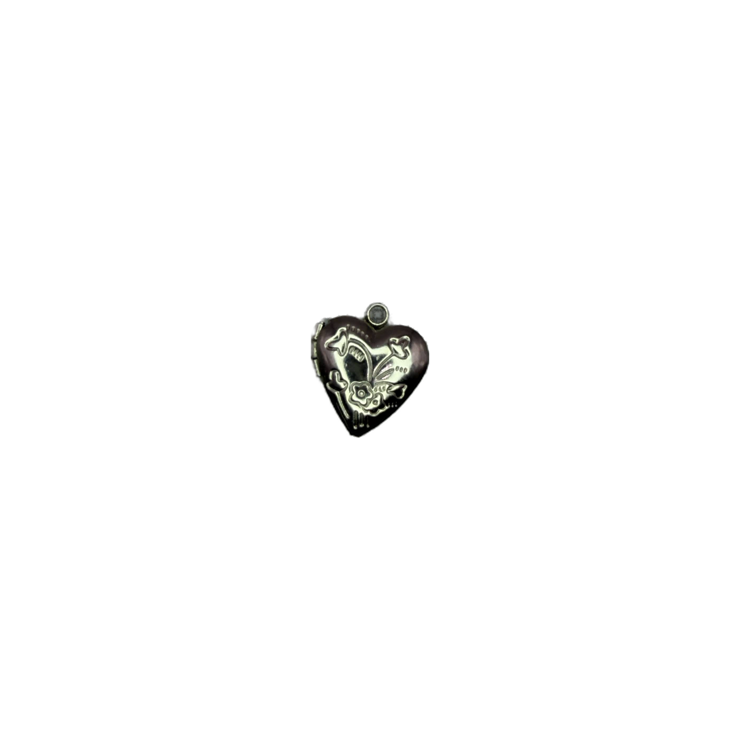 Black heart locket with silver floral and bird design
