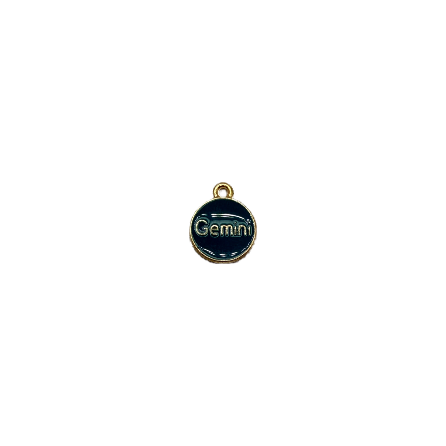 Dark teal disc with raised gold Gemini lettering