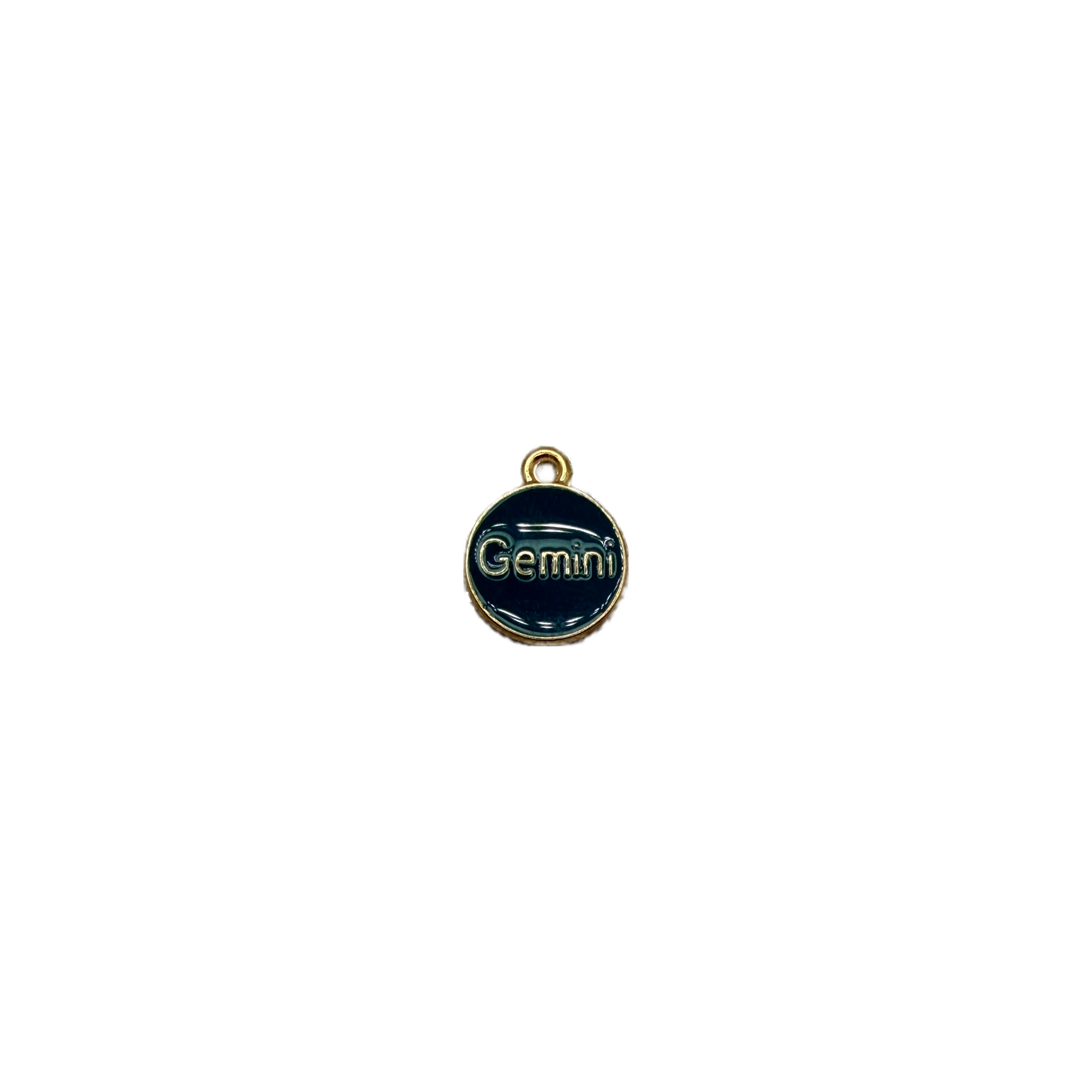 Dark teal disc with raised gold Gemini lettering