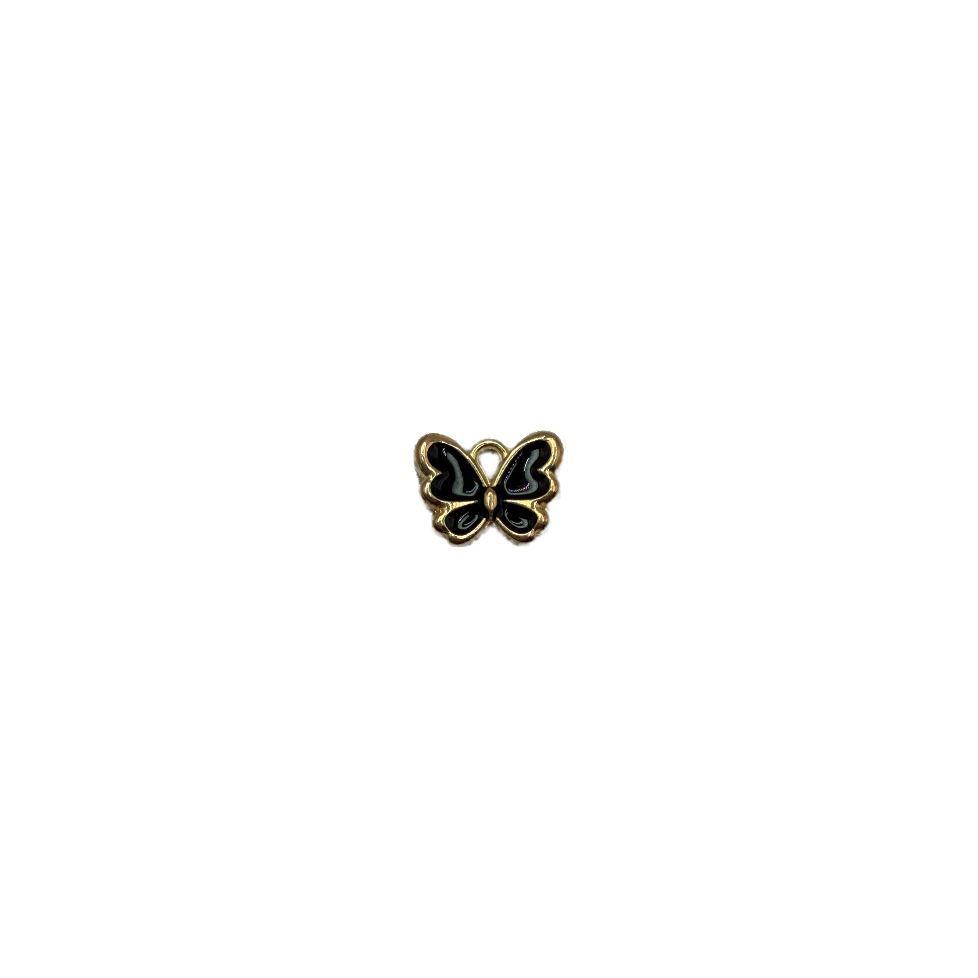 Gold butterfly with glossy black enamel and gray accents
