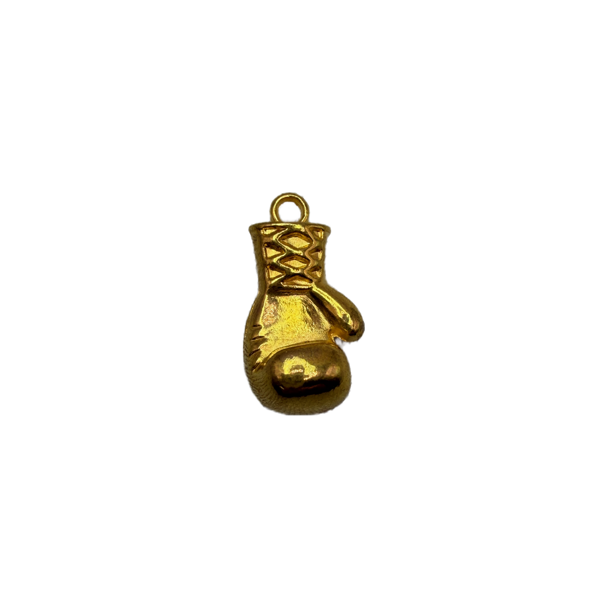 Gold boxing glove pendant with lace-up detail