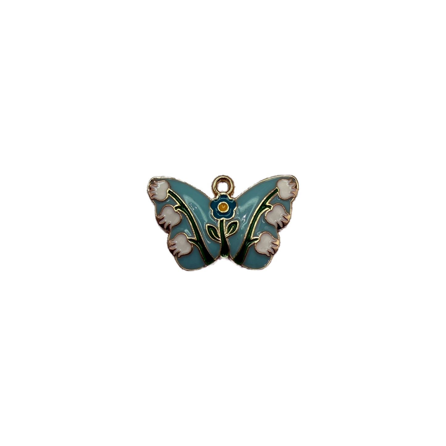 Blue enamel floral butterfly with gold outline