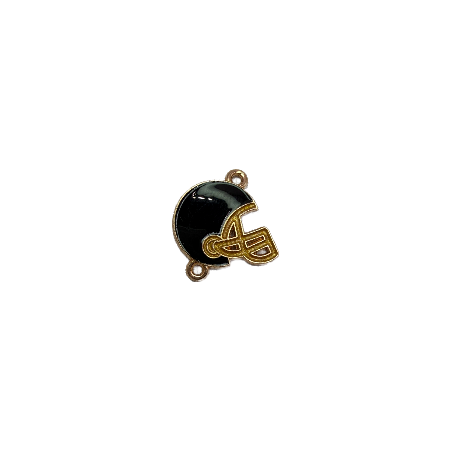 Black enamel football helmet with gold details