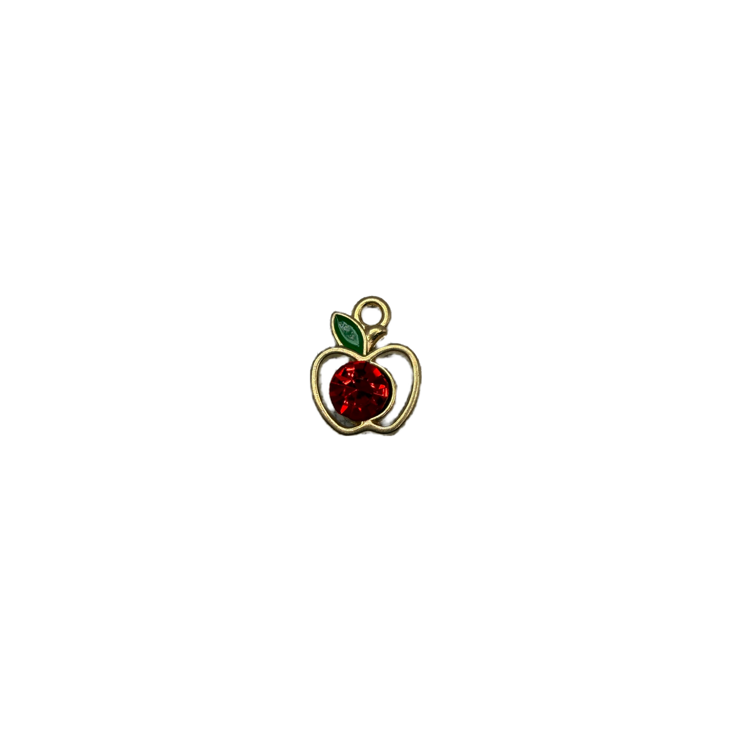 Gold apple with red gem and green leaf