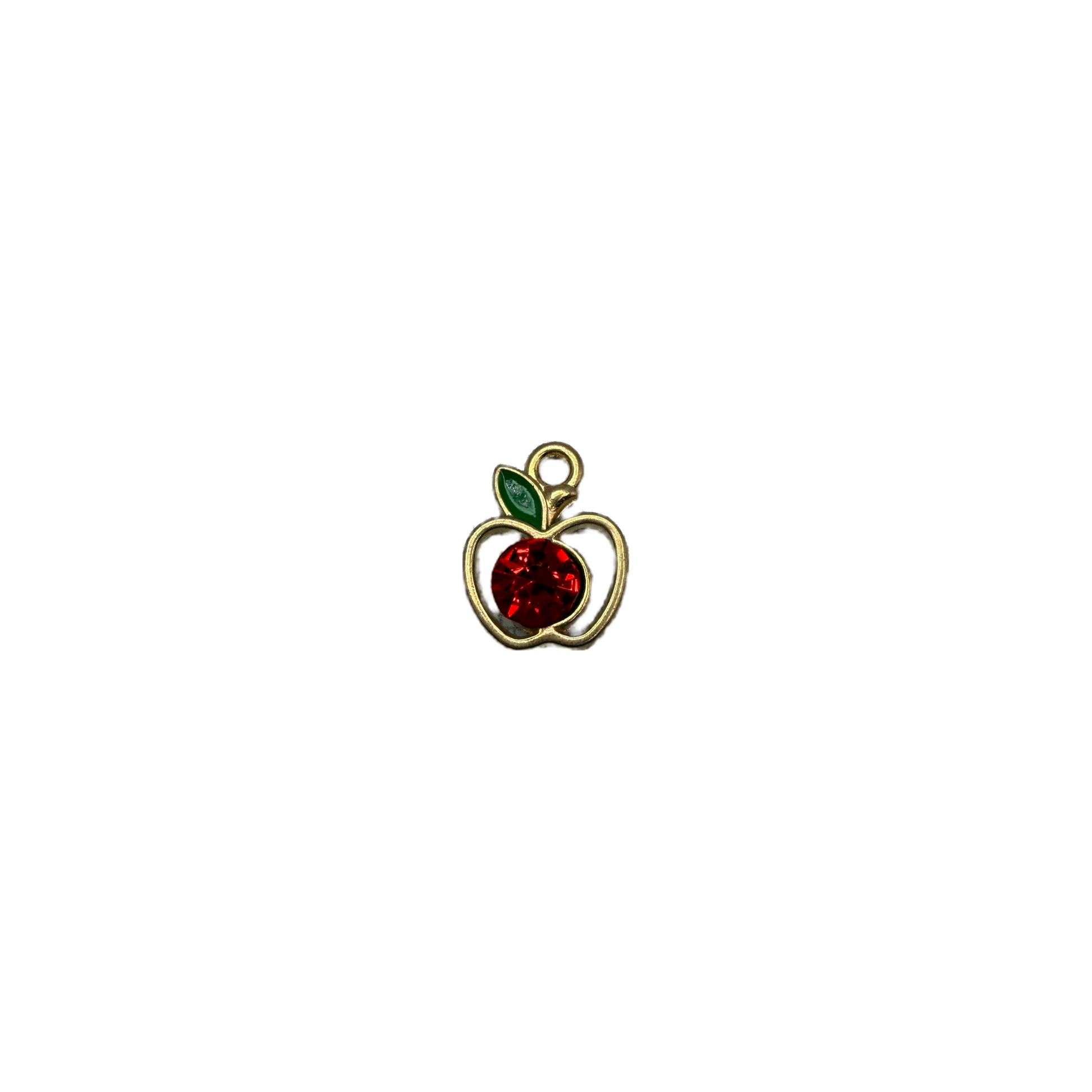 Gold apple with red gem and green leaf