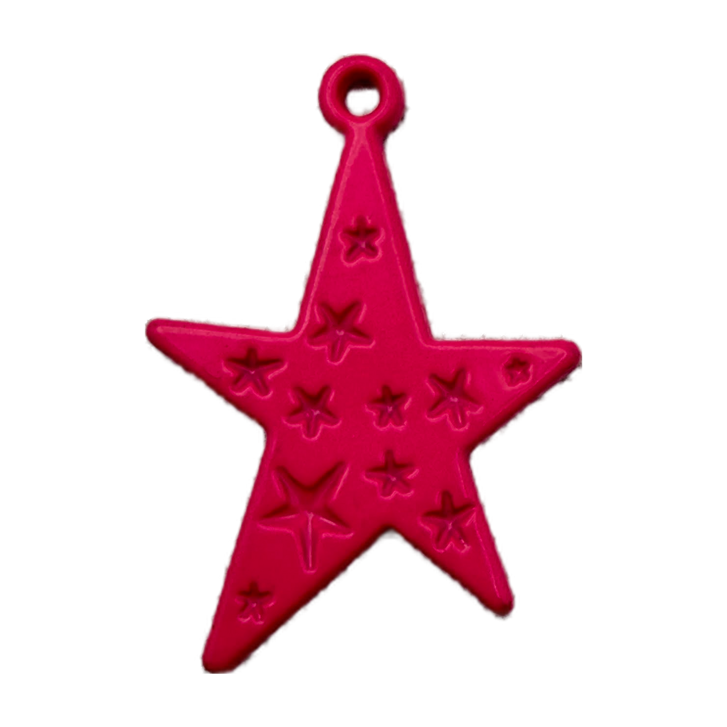 Hot pink embossed star charm with glossy finish and small star details