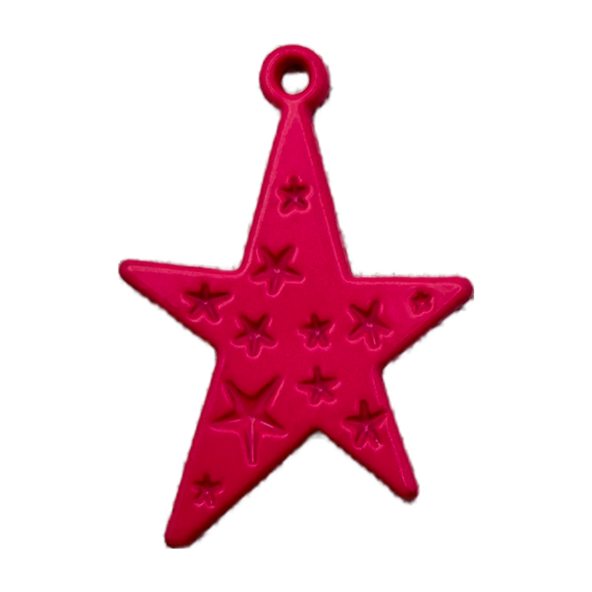 Hot pink embossed star charm with glossy finish and small star details