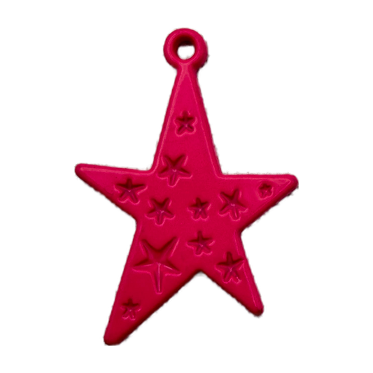 Hot pink embossed star charm with glossy finish and small star details