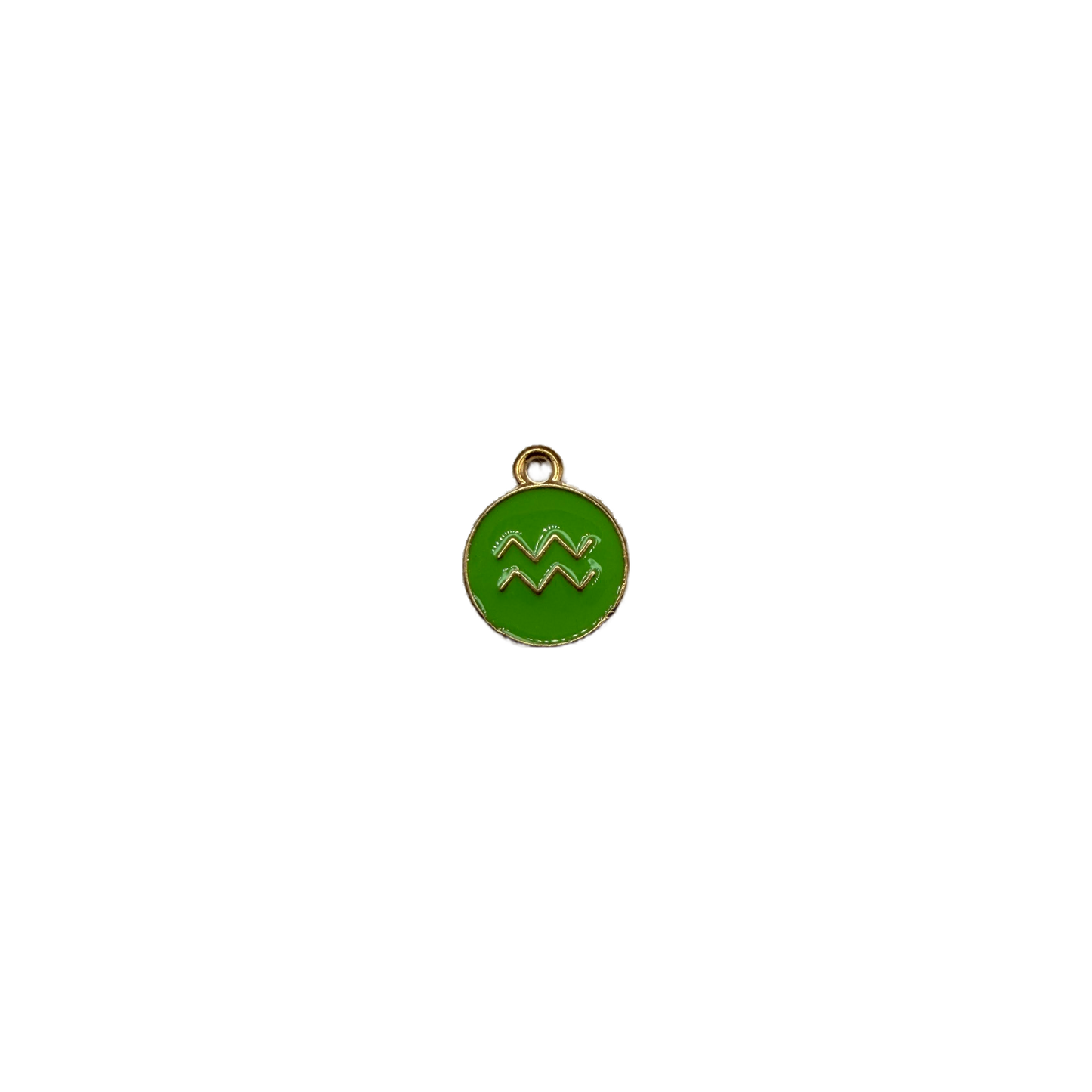 Green enamel disc with gold Aquarius symbol
