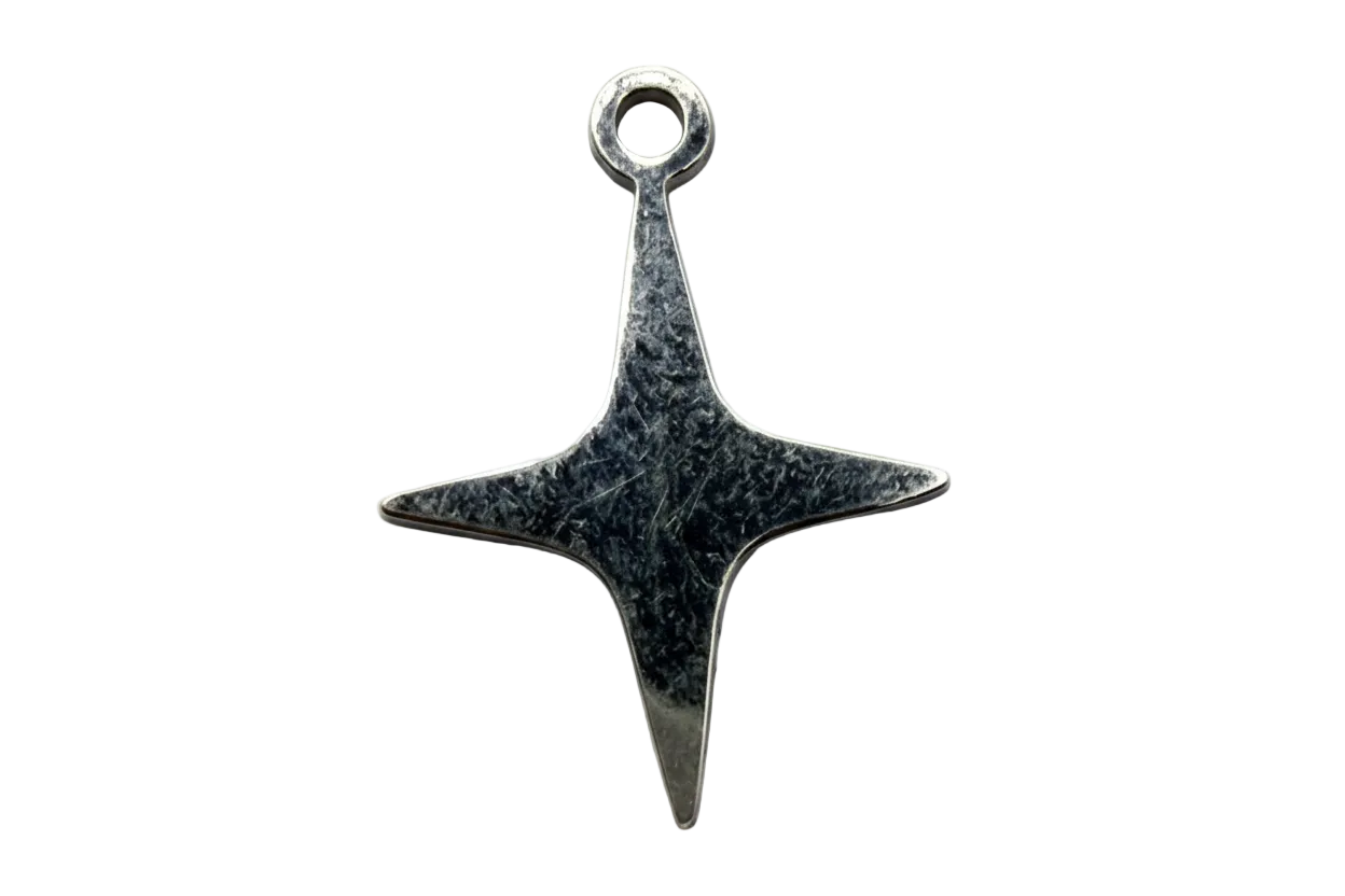 Antiqued silver pointed cross charm with dark oxidized patina