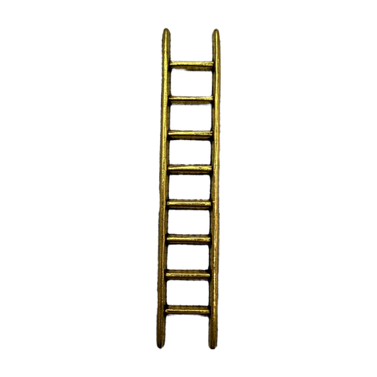 Gold ladder pendant with vertical rails and evenly spaced rungs on black background