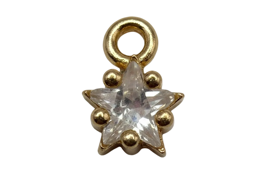Gold starburst charm with faceted clear crystals and a clear center gem