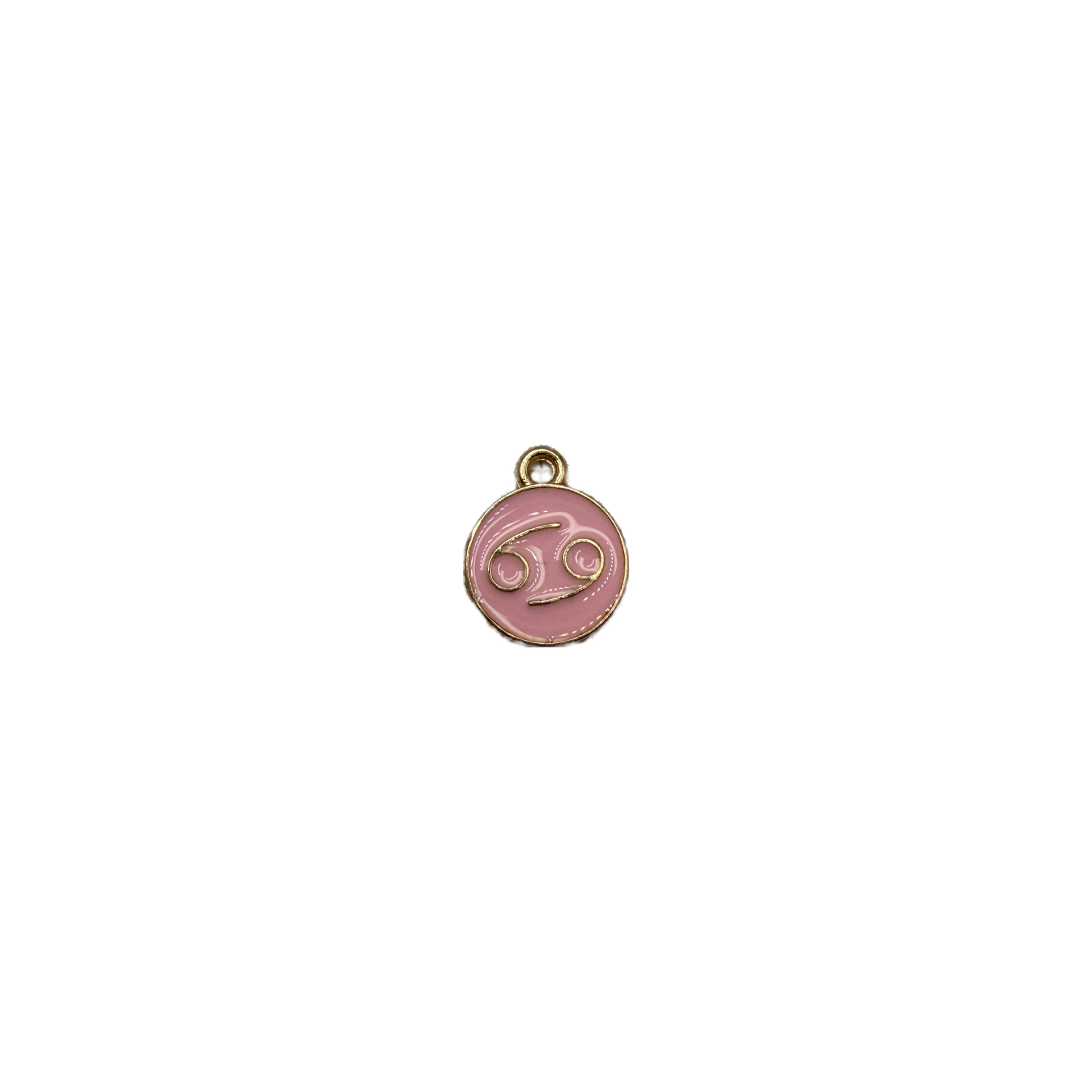 Pink enamel medallion with gold Cancer symbol