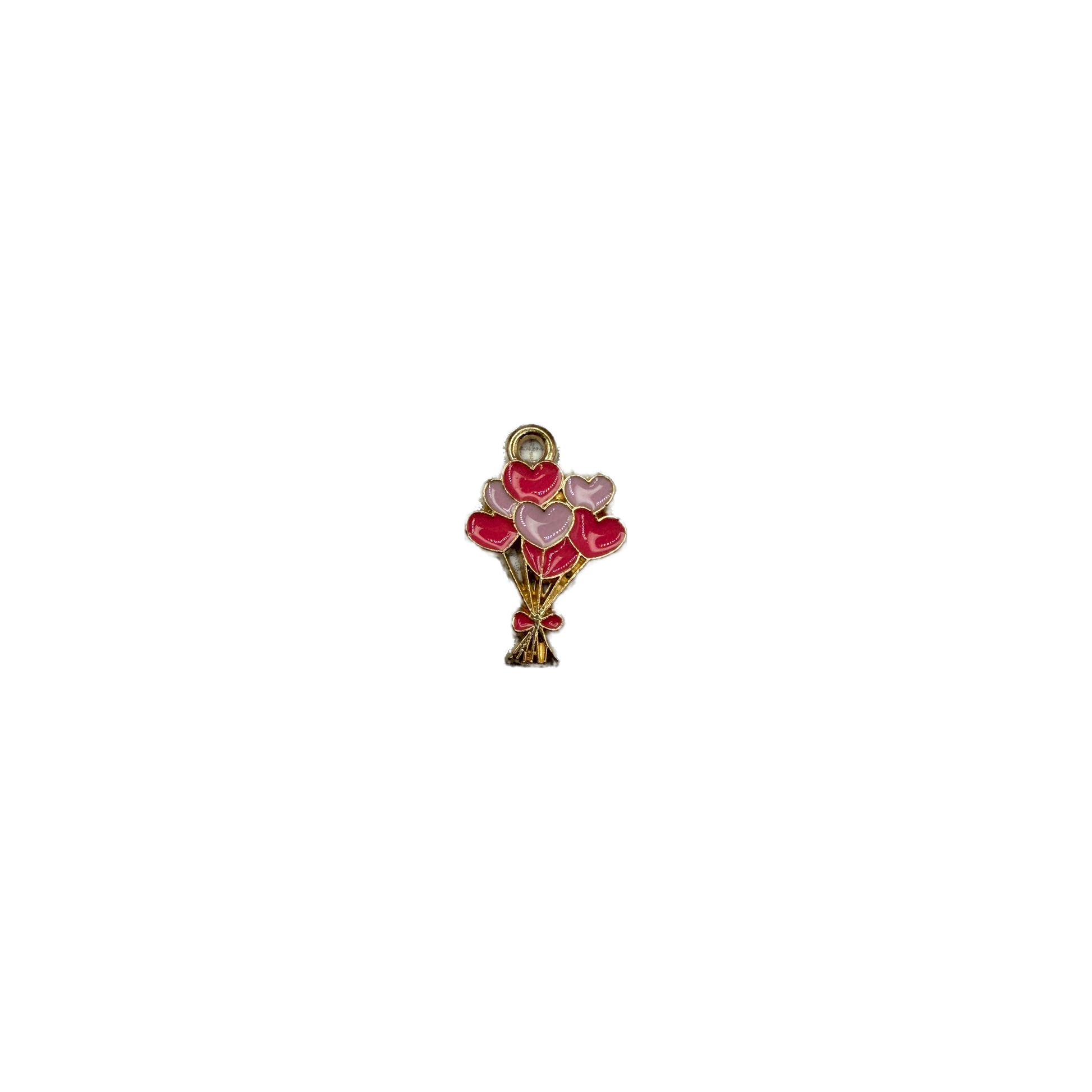 Gold heart balloon bouquet with red and blush enamel hearts