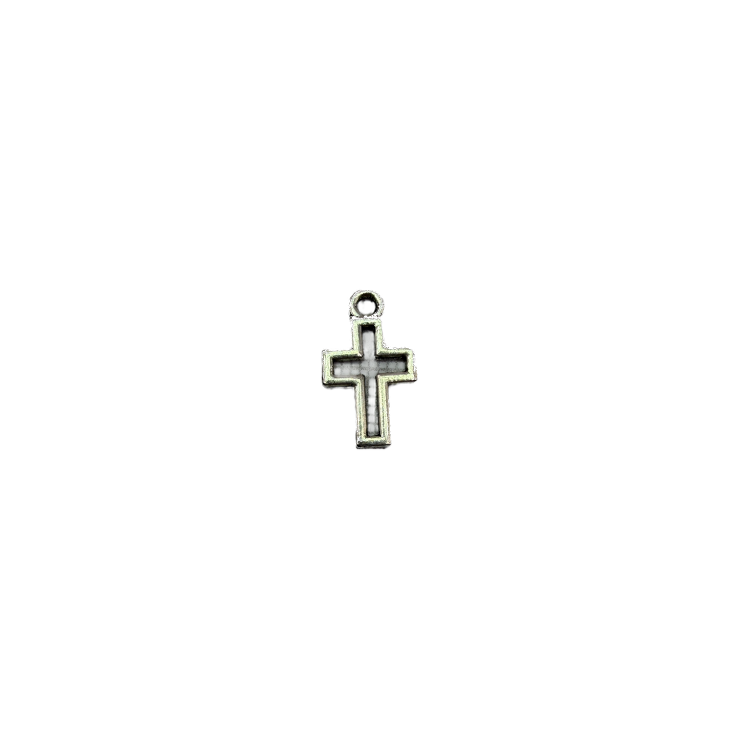 Antiqued silver cross with gray inlay