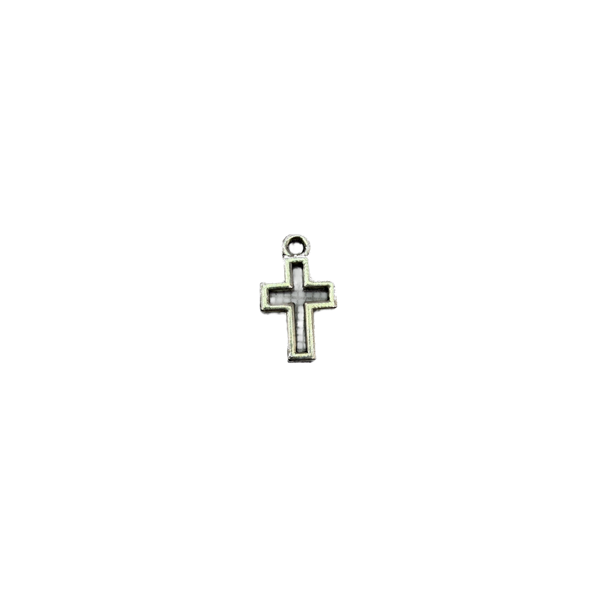 Antiqued silver cross with gray inlay
