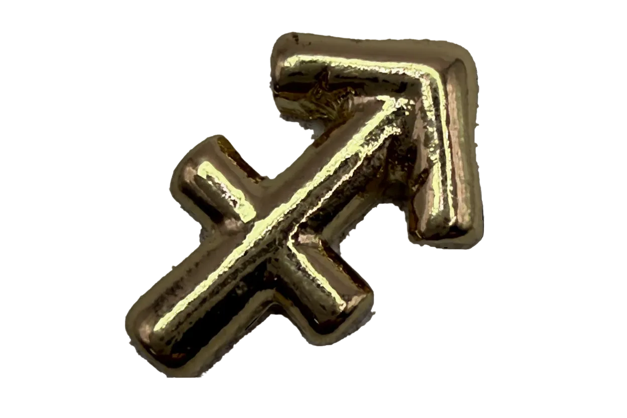Polished gold Sagittarius zodiac symbol charm with rounded edges