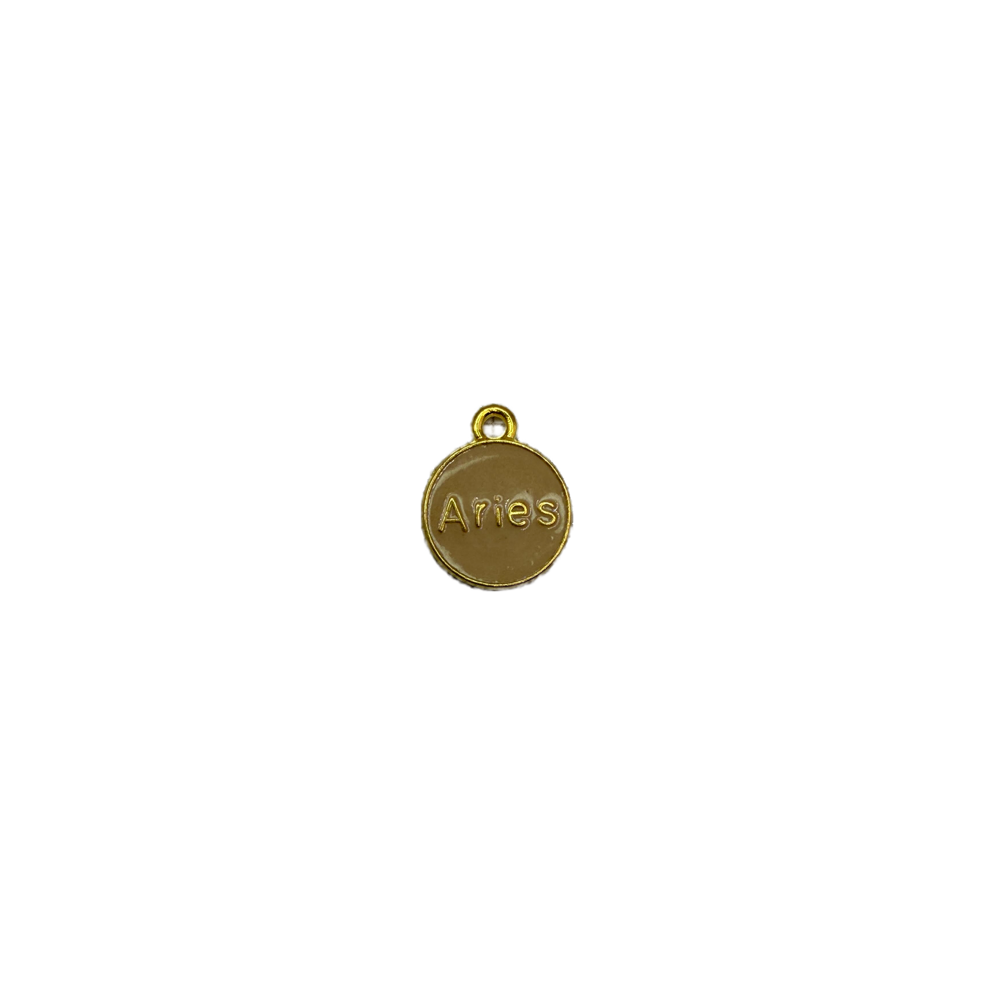 Tan enamel Aries medallion with raised gold lettering