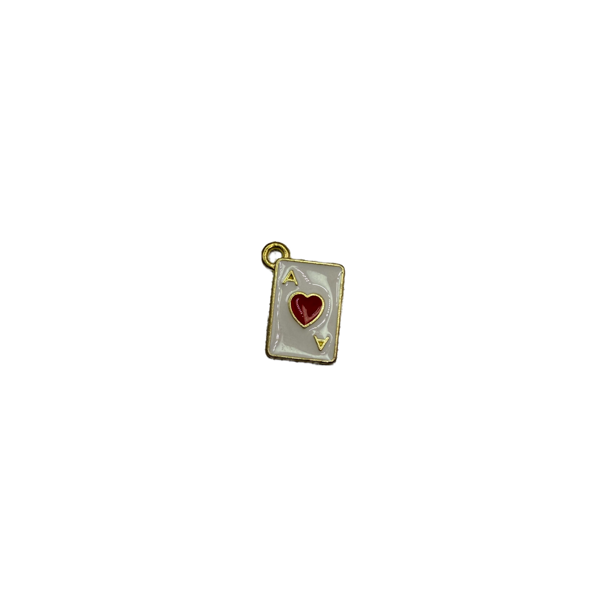 Ace of hearts playing card in glossy ivory enamel with red heart