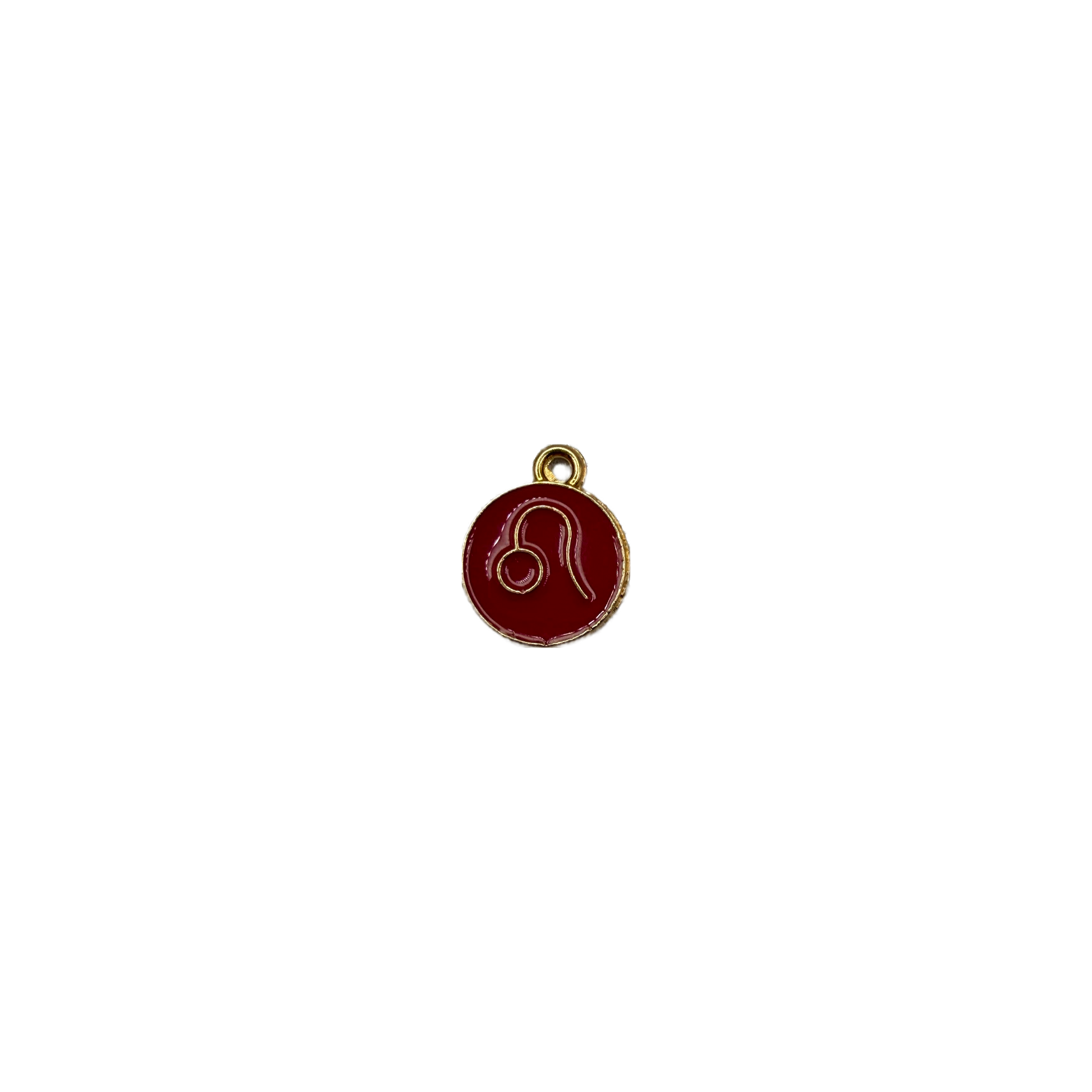 Burgundy Leo zodiac medallion with gold outline