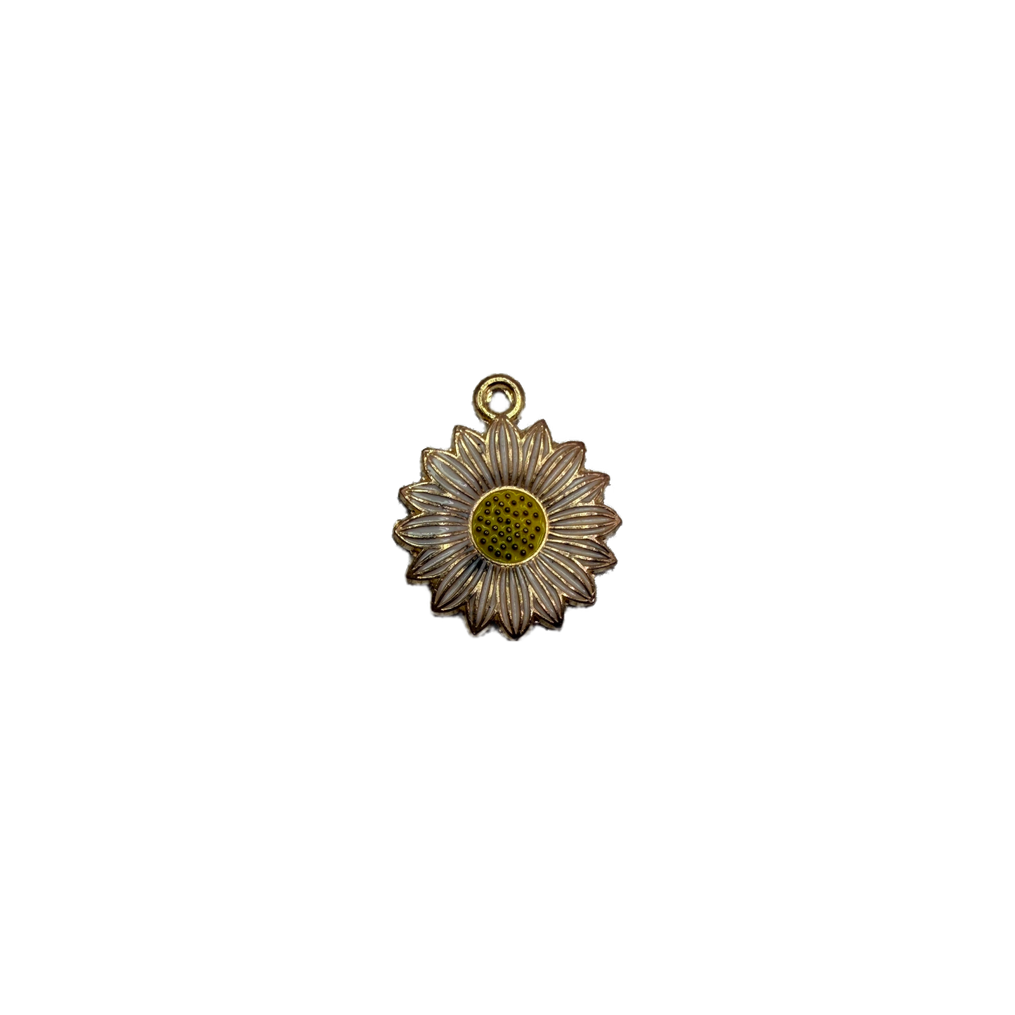Gold sunflower with white enamel petals and dotted yellow center