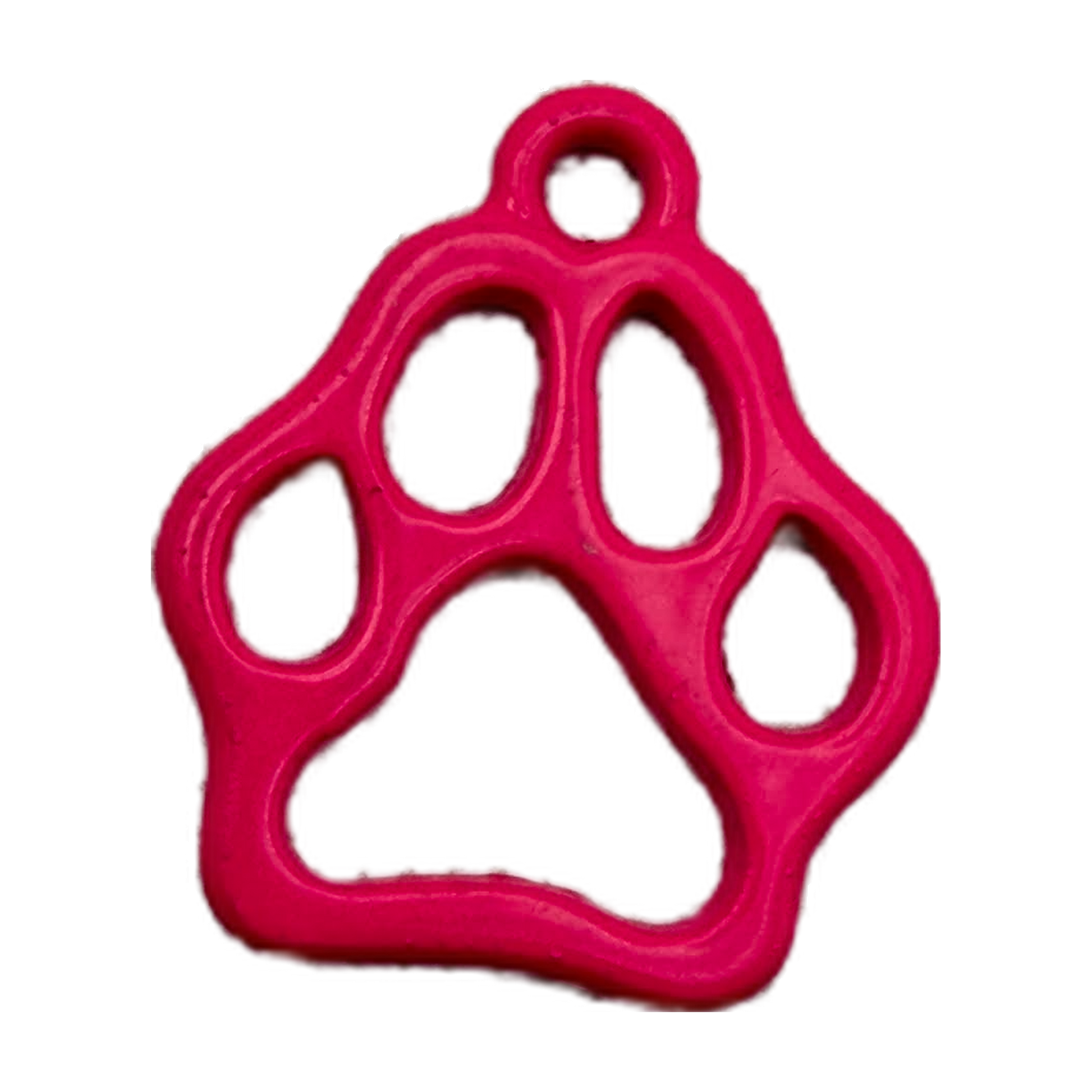 Hot pink glossy paw print outline charm with cutouts and silver-toned edge