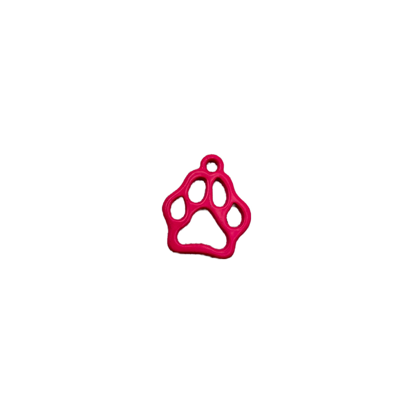 Hot pink paw print outline with cutouts, silver-toned edge