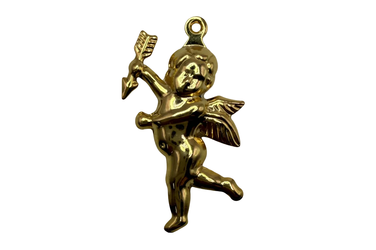 High-polish gold winged cherub figure with arrow detail