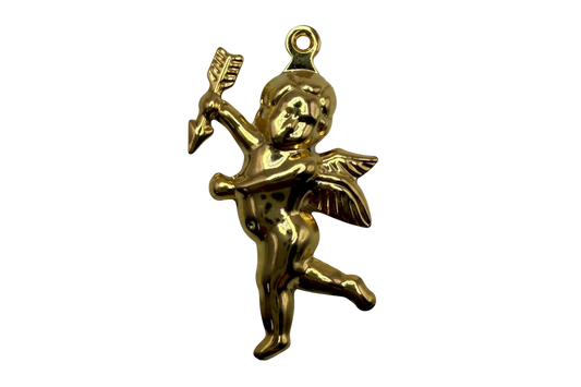 High-polish gold winged cherub figure with arrow detail
